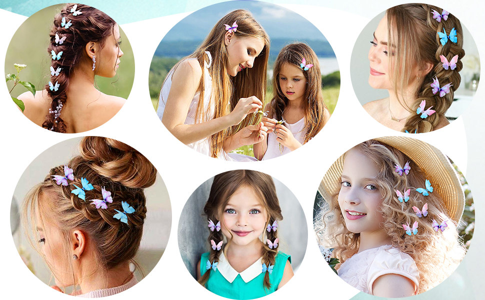 20pcs blue butterfly hair clips