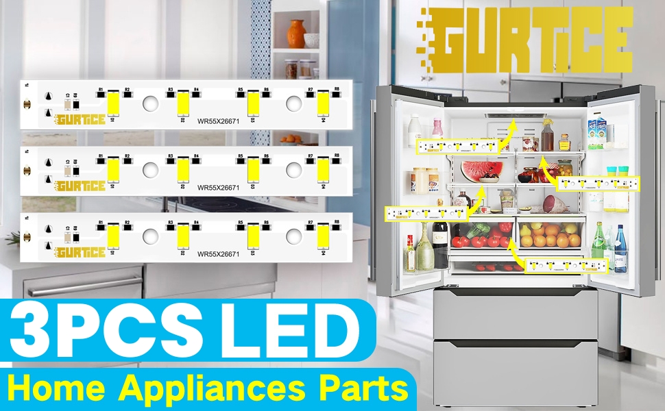 New Upgraded 3 Pack WR55X26671 PS11767930 AP6035586 Led Light Board Compatible for GE Refrigerator Replace 4468532 EAP11767930 LED3344588 14 w