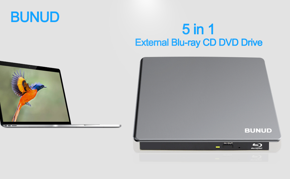 External Blu Ray DVD Drive, USB 3.0 & TypeC BluRay Burner Writer with