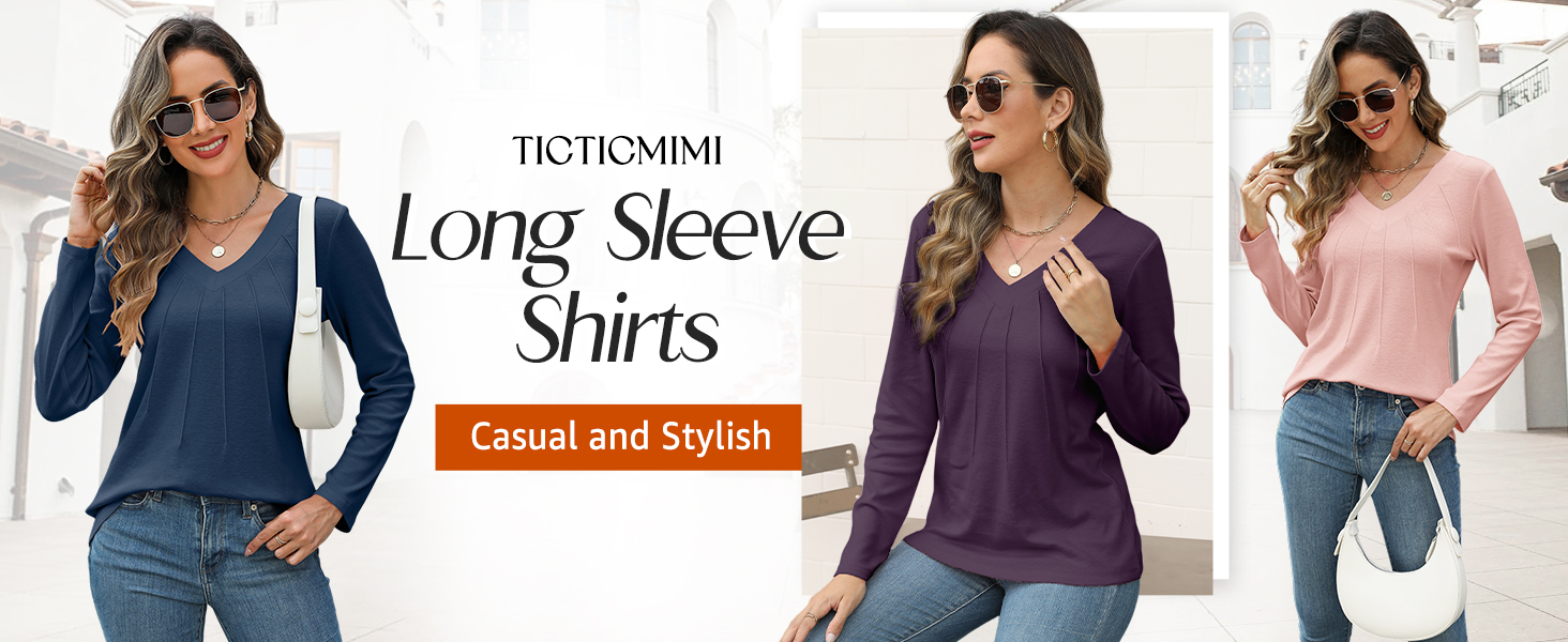 Women's V Neck Long Sleeve Henley Shirts