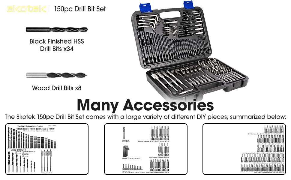 Skotek Combination Drill Bit Set, Includes HSS Titanium Twist Drill