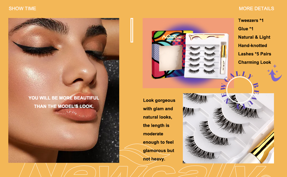 Newcally false lashes with tweezers and glue