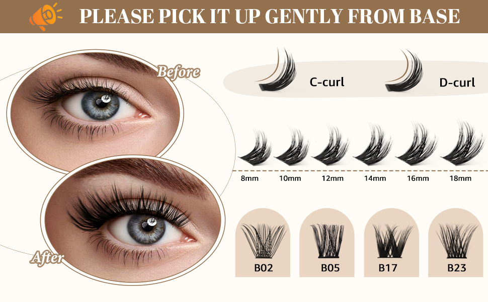 B&Qaugen Lash Clusters D Curl 8-16 mm DIY Eyelash Extensions 72 ...