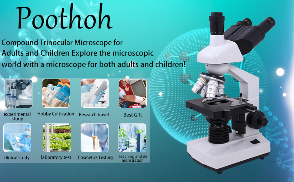 Poothoh Compound trinocular Microscope 40X5000X