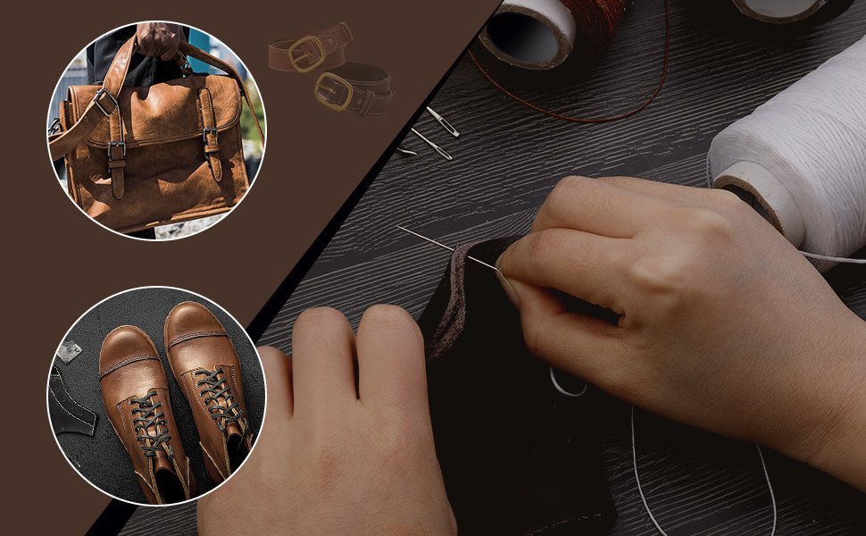 250M Leather Waxed Thread, Sewing Waxed Thread Cord with Leather Needles, Upholstery Repair