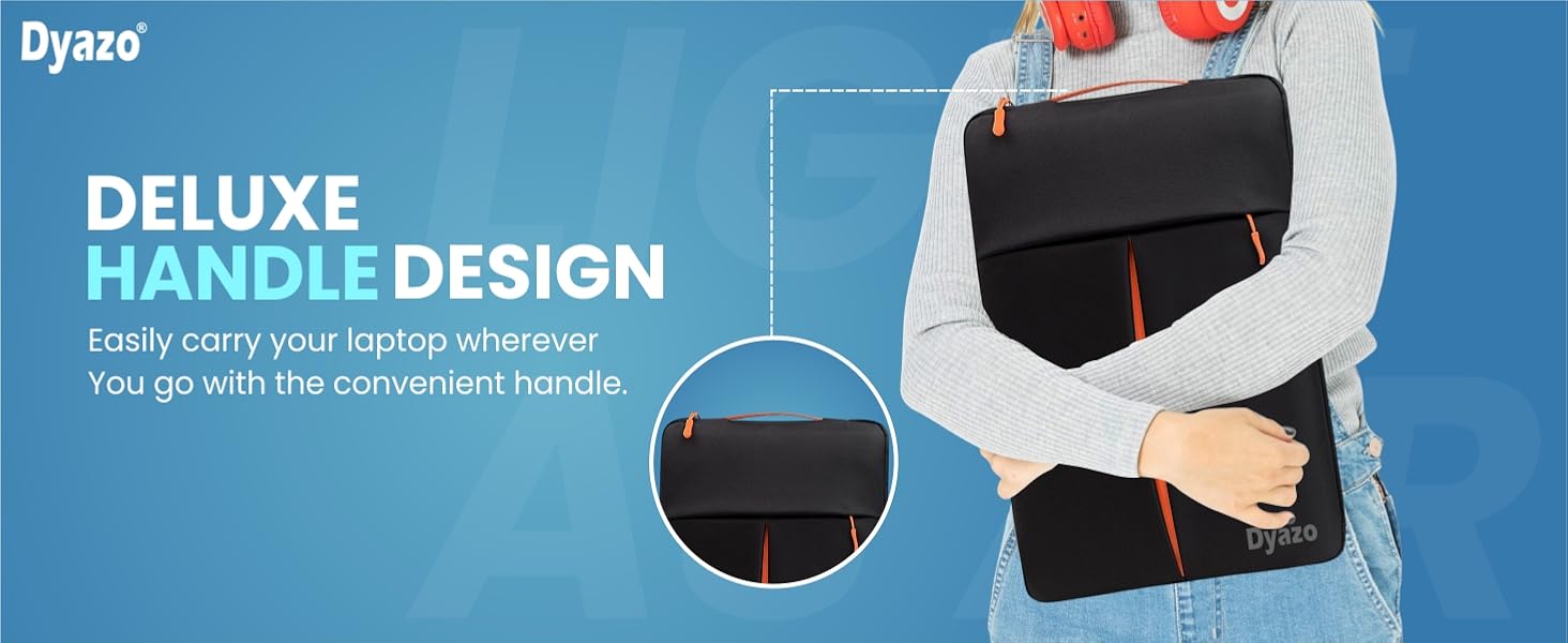 Dyazo Laptop Sleeve Bag 15.6 Inch | Protective Case Cover with Handle & Front Accessories Pocket | Sleeve Bag Compatible for MacBook, Lenovo, HP, Acer, ASUS, Dell & Other Notebooks (Black & Orange) 41 Laptop Sleeve Case