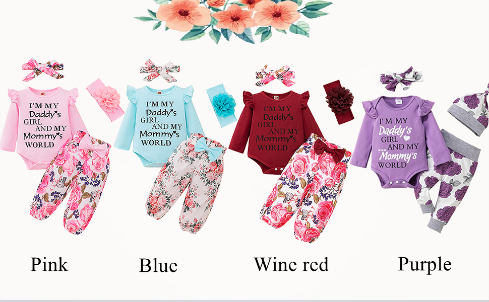 QUNERY Newborn Baby Girl Clothes Daddy's Girls Long Sleeve Romper Tops