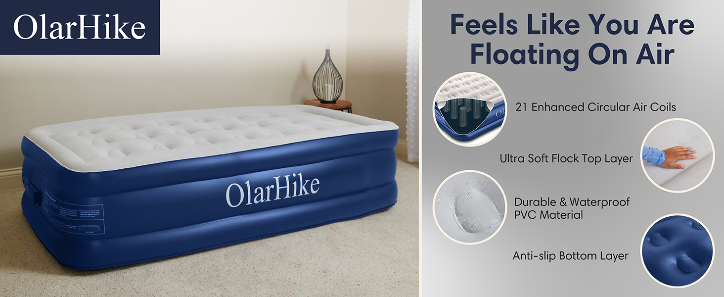 OlarHike Single Airbed, Inflatable Mattress with Builtin Electic Pump