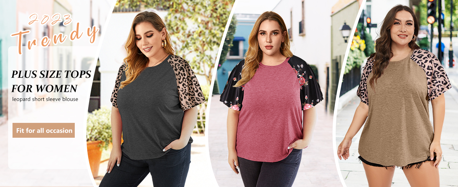 Womens Plus Size Tops Floral Bell Sleeves Blouses Summer O Neck Tunic