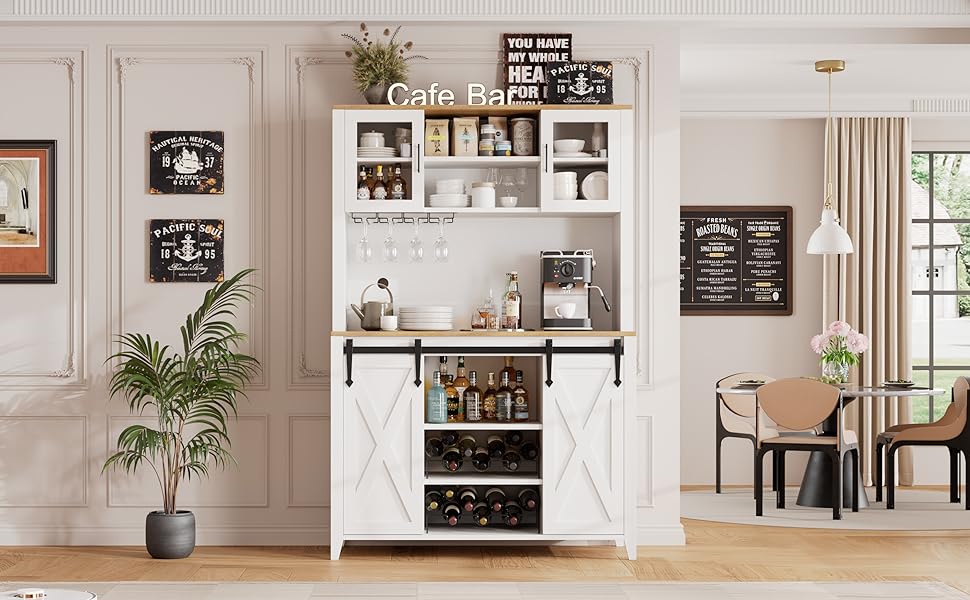 Wine Coffee Bar Cabinet with Storage Hutch Tall Kitchen Pantry Liquor Cabinet farmhouse