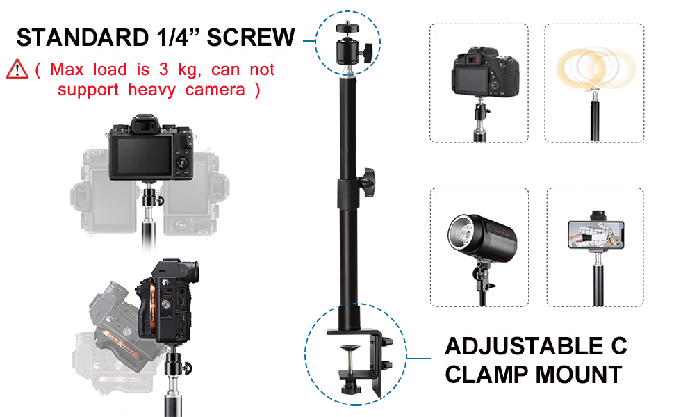 Desk Camera Mount Stand, Ring Light Desk Mount, Tabletop C Clamp Mount Stand
