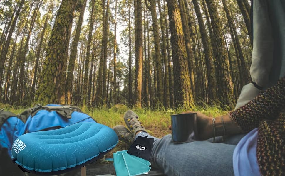 Inflatable Camping Pillow with Face/Hand Microfiber Towel