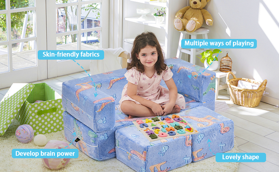 VEVOR Fold Out Kids Sofa, Glow In The Dark Kids Couch Chair, 2 In 1 Children Convertible Sofa To Lounger, Extra Soft Flip Out Toddler Couch For Siting And Sleeping, For Bedroom And Playroom