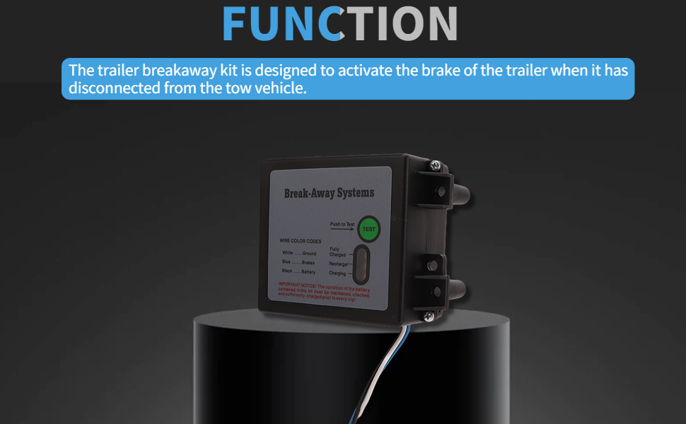 Trailer Brakes Breakaway Kit, 12V LED Test Break Away