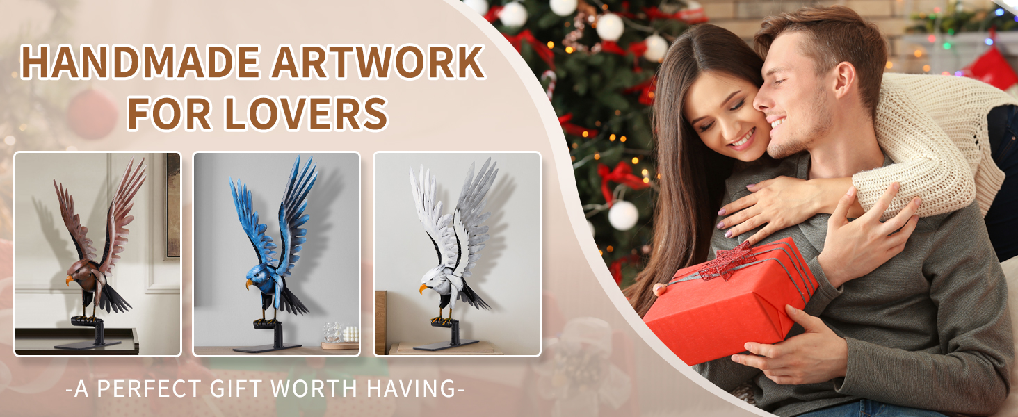 SunBlogs Art 22" H Handmade Metal Flying Eagle Statue, Hand