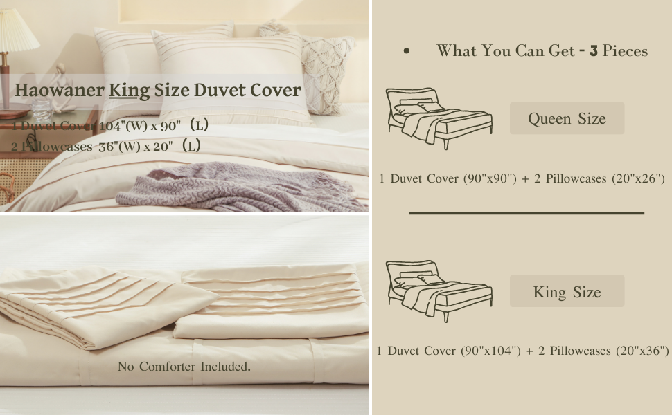 HAOWANER King Size Duvet Cover Set,3pcs King Duvet Cover