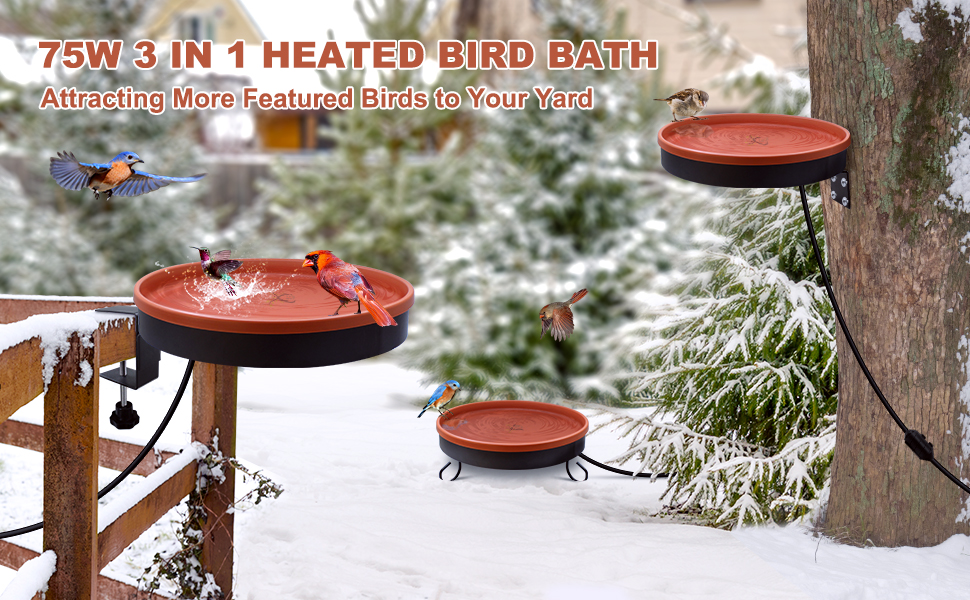 GESAIL Heated Bird Bath for Outdoors for Winter, 3 Easy