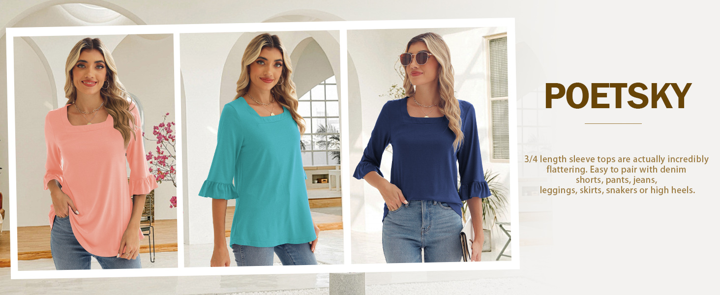 womens tops dressy casual 3 4 sleeve
