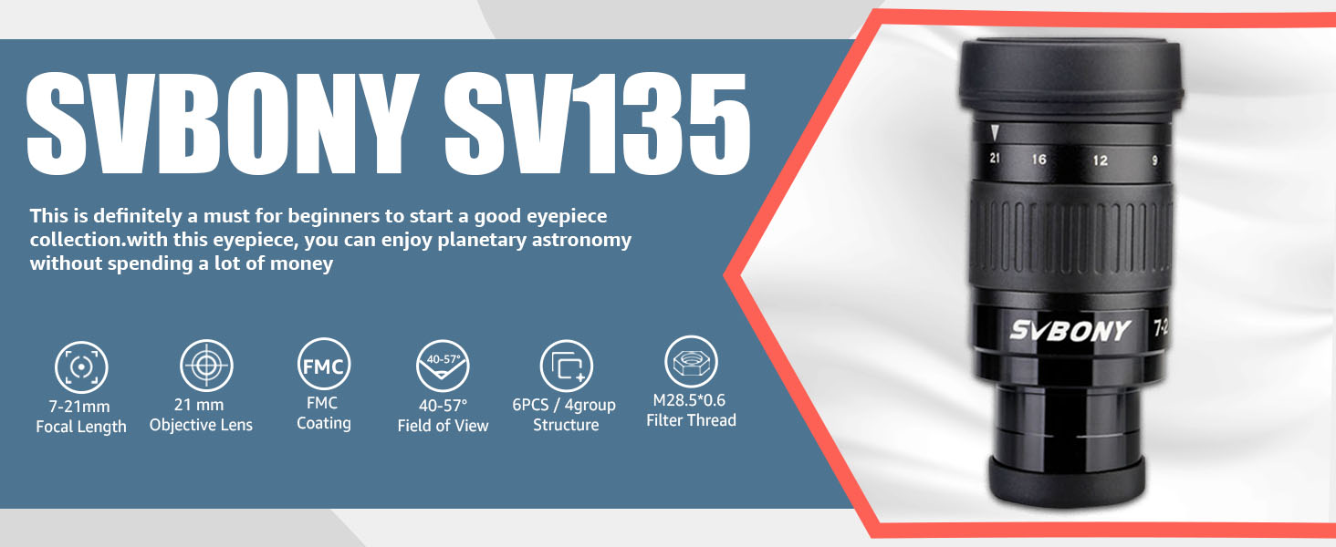 SVBONY SV135 Telescope Eyepiece Zoom 7 to 21mm 1.25 Inch Fully Multi