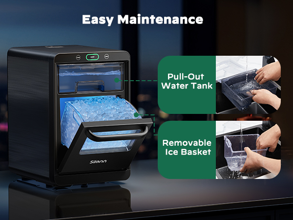 pull-out water tank and removable ice basket