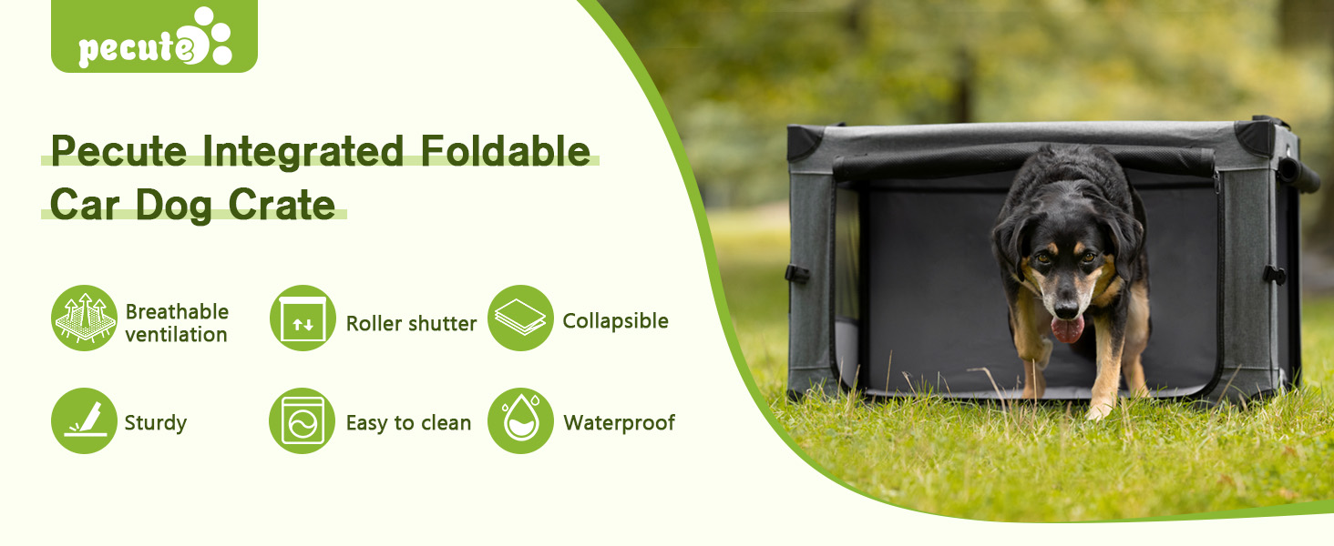 pecute Dog Car Crate, Collapsible Dog Crate with Breathable Mesh