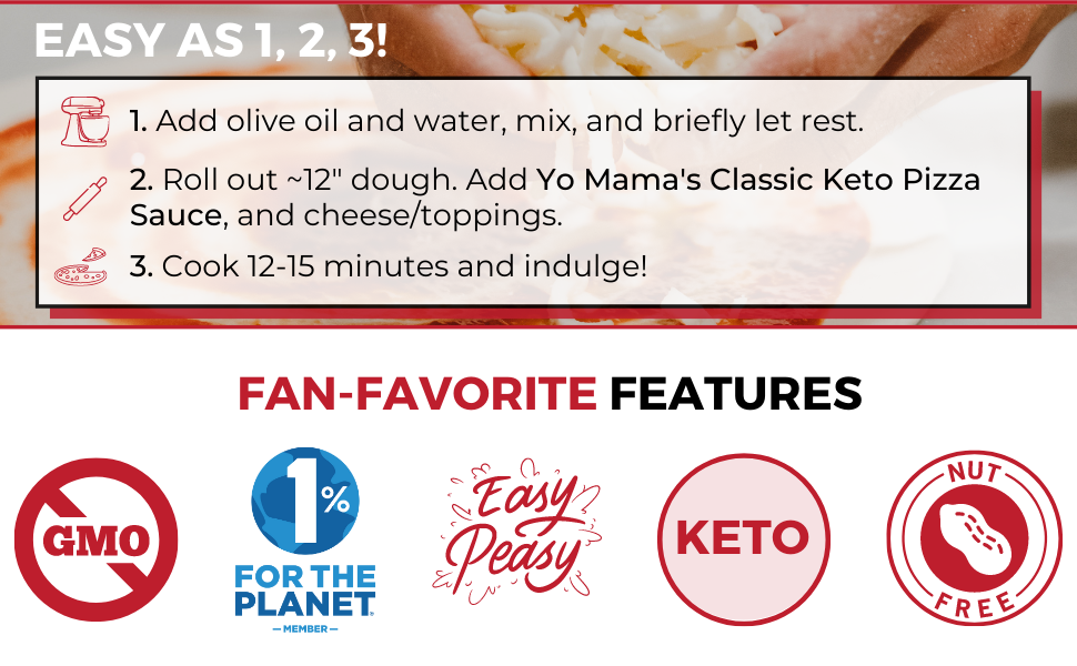 This keto pizza bundle is non-GMO, nut free, keto friendly, and easy to prepare