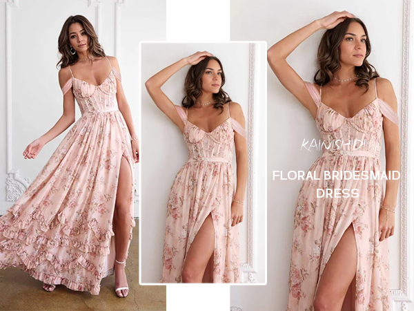 Amazon.com: KAINISHIDI Off Shoulder Floral Bridesmaid