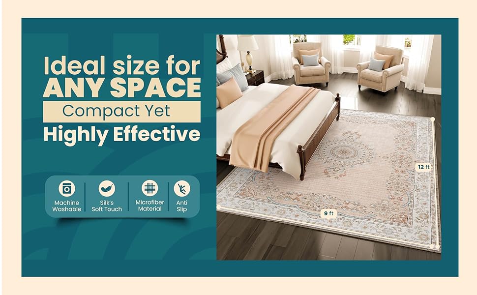 Istana Bedroom Rugs 9x12 Beige Area Rugs Foldable Big