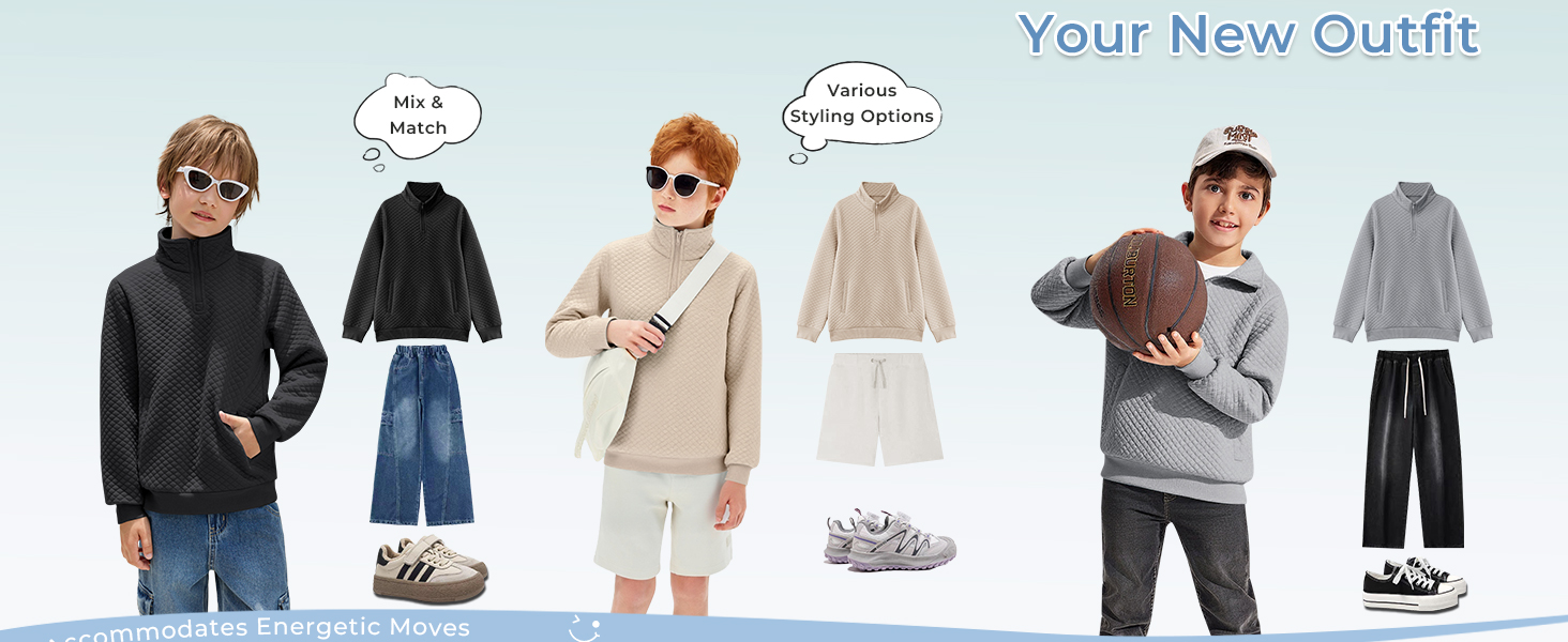 boys fashion sweatshirts 1/4 zip up polo shirts tops fall winter clothing