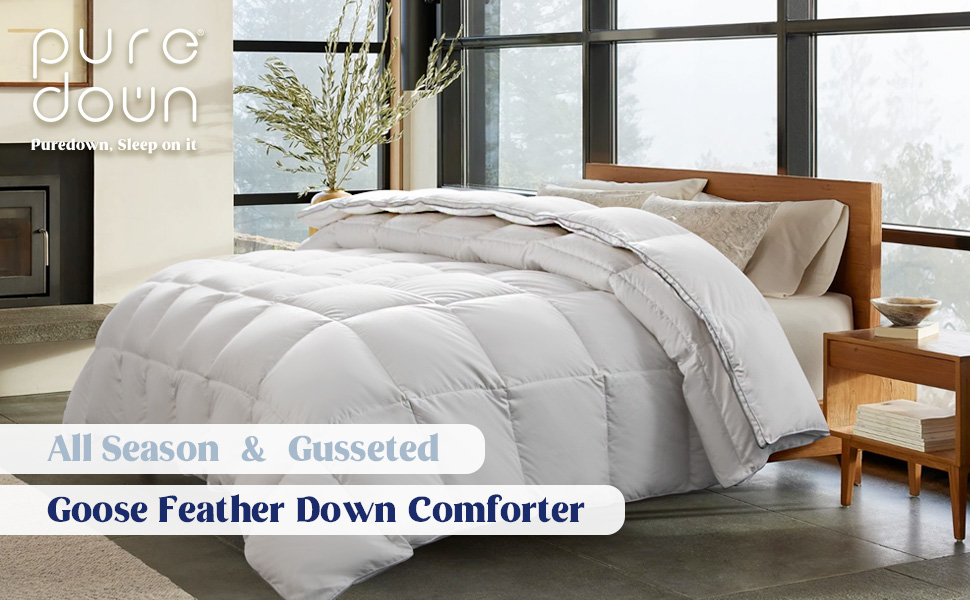 puredown® Goose Feather Comforter Oversized Queen Size, All