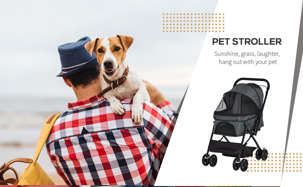 PawHut Pet Stroller Dog Cat Travel Pushchair Foldable Jogger with