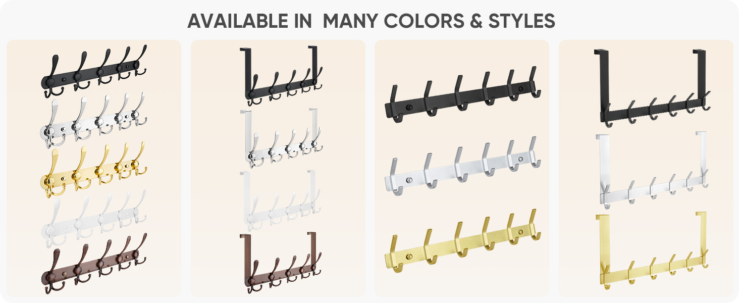 TICONN Wall Mounted Coat Rack 6 Heavy Duty Dual Hooks All