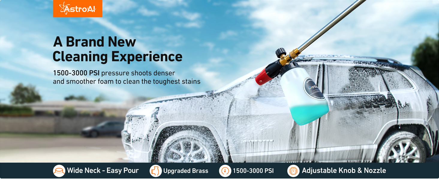 AstroAI Big Mouth Foam Cannon with 5 Pressure Washer Nozzle Tips