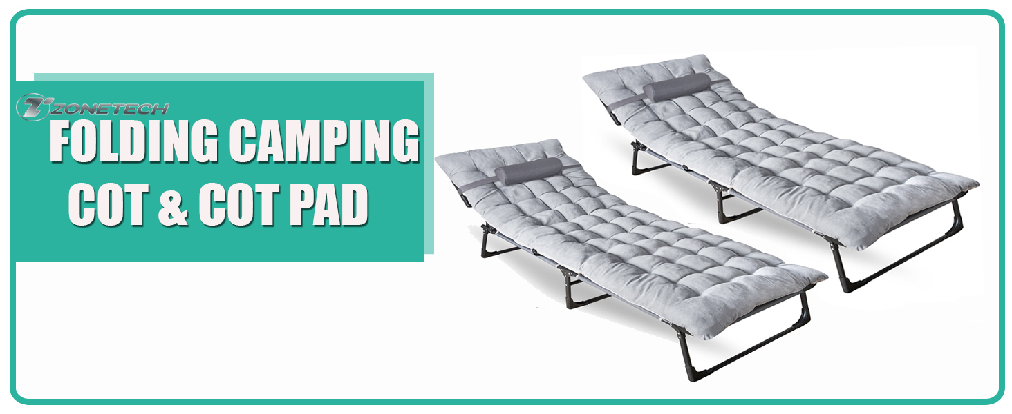 Zone tech Folding Travel Cot & Cot Pad Premium Quality 4 Positions Adjustable, 2-Pack Portable