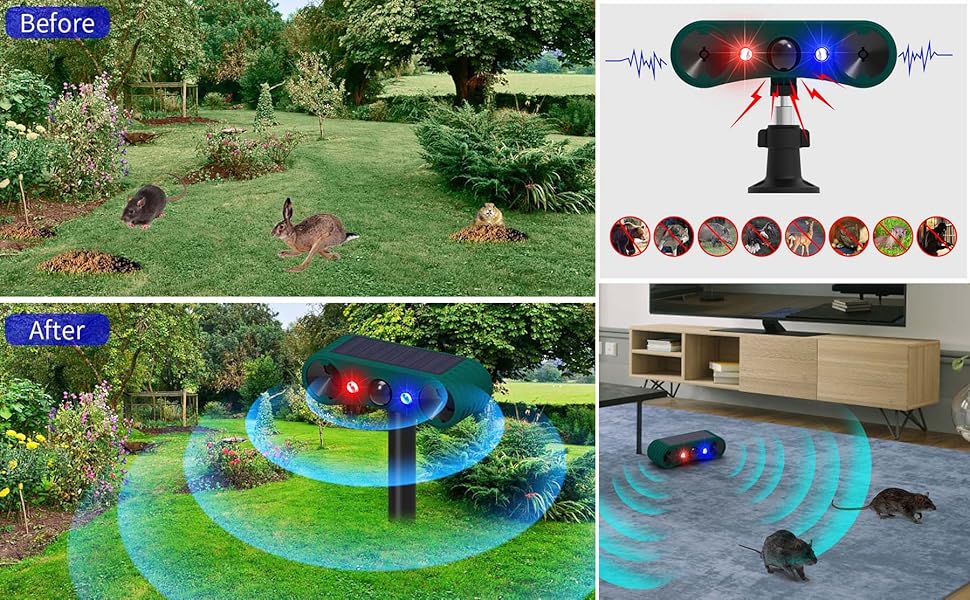 Solar Motion Sensor Alarm 129dB Loud Siren Alarm with Red Blue Flash Strobe Light