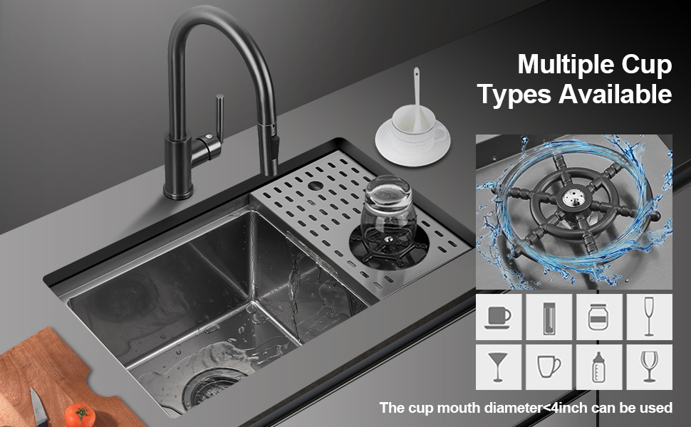 23 Inch Black Undermount Bar Sink with Glass Rinser PEPO 23x14x9 Inch Stainless Steel