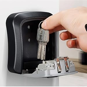 STESHWK Key Lock Box With Wall Mounted Combination House Key Weatherproof Safe Security Key Storage Locker Small Box, 4-Digit Resettable Code Outdoor Lock Box