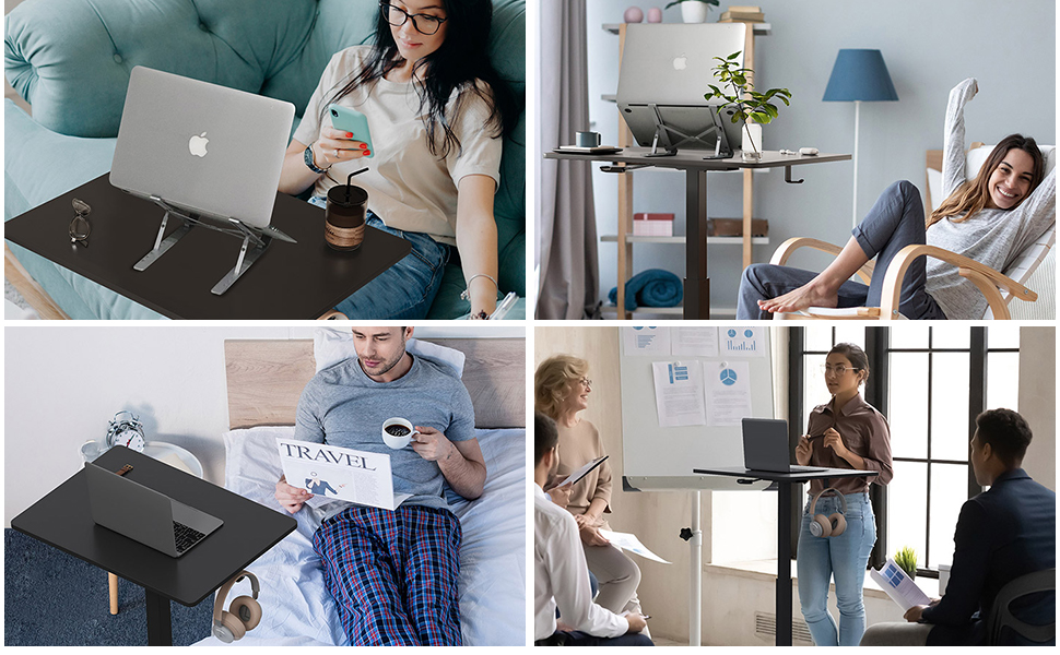 table height adjustable standing sit down desk computer side bed laptop wheels mobile portable small