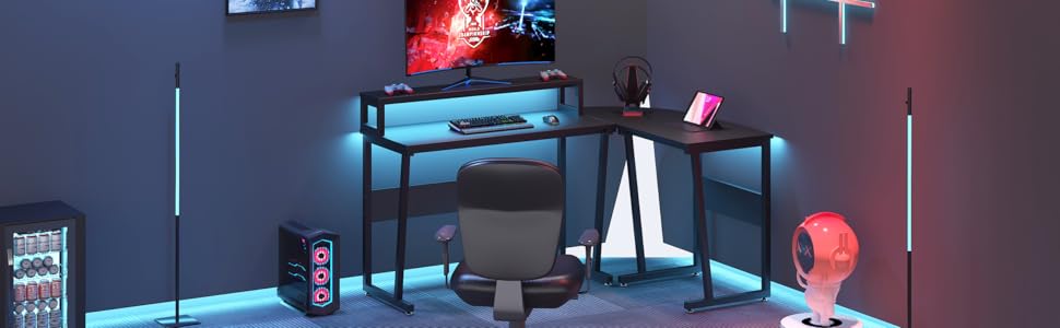 TREETALK Computer Desk, L-shaped Desk With Large Monitor Stand,Switchable PC Laptop Table Corner Desk With Fabric Drawer And Metal Frame Shelf For Office Home (Rustic Brown