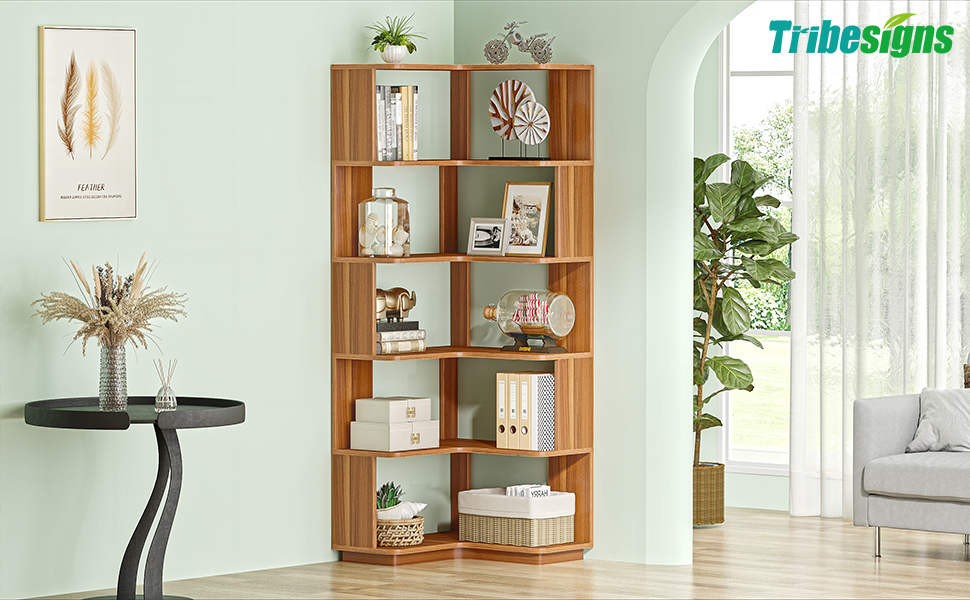 Tribesigns 6Shelf Corner Bookshelf, Industrial 6Tier Tall