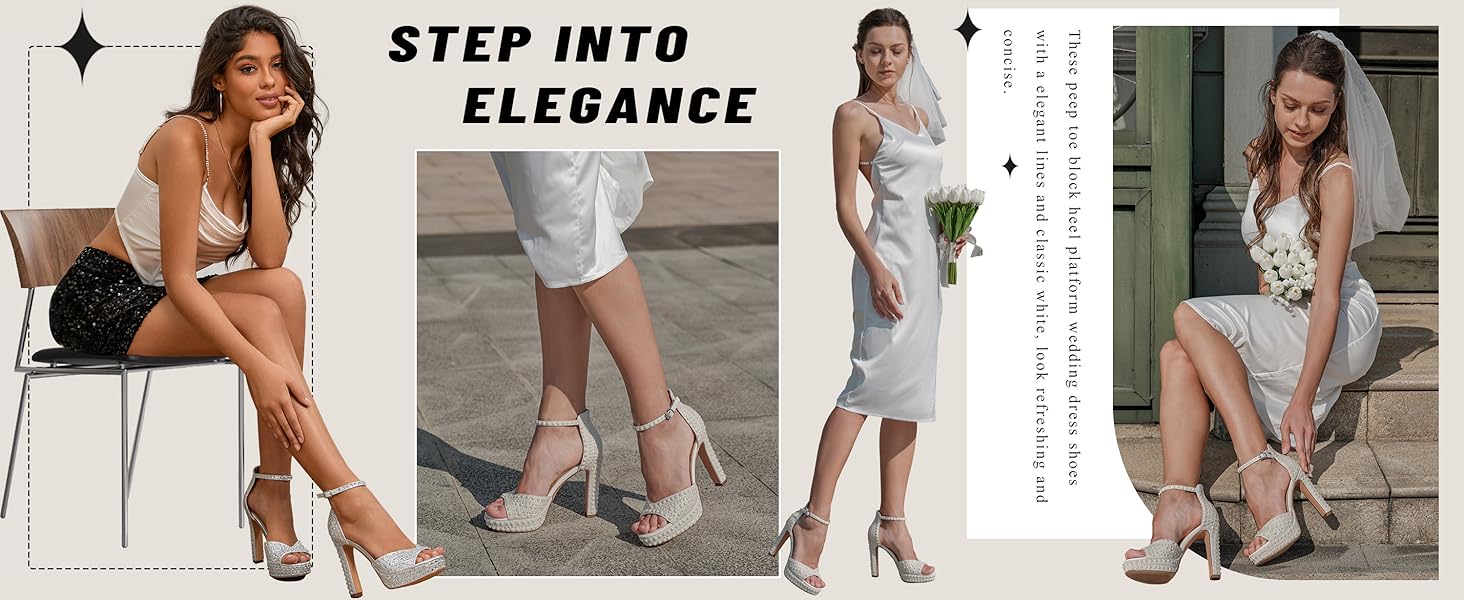 bridal shoes heels with pearls platform block heels weddubg shoes for brides