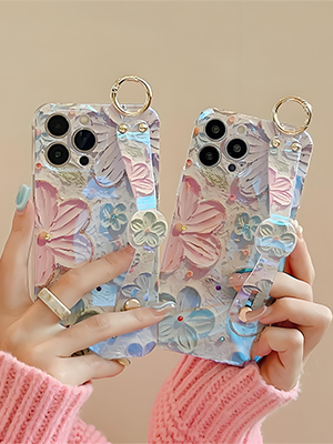 16 pro max phone case wristband strap kickstand women girly hand grip flexible designer cover