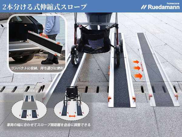 車椅子用スロープ 長さ138-244cm耐荷重300kg高さ60cm迄 室内外用 Amazon | Ruedamann スロープ 車椅子 長さ138-244cm 無段階長さ