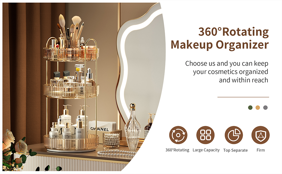 YCIA&DONE Rotating Makeup Organizer for Vanity, Large