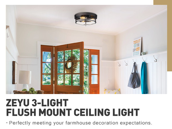zeyu 3-Light Flush Mount Ceiling Light, 15 Inch Farmhouse
