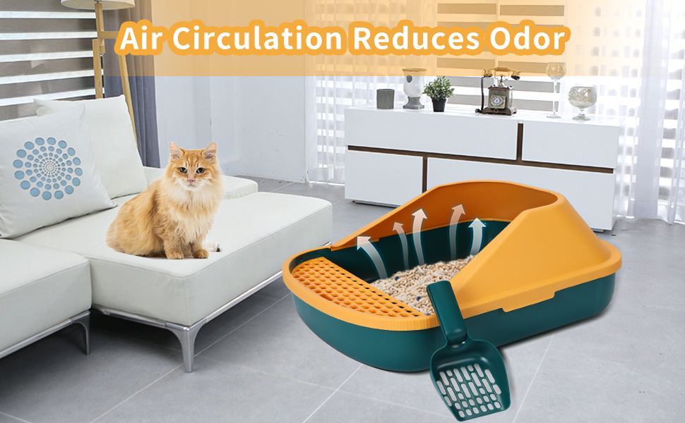 VARLNALY Large Open Cat Litter Box with Cat Litter Mat