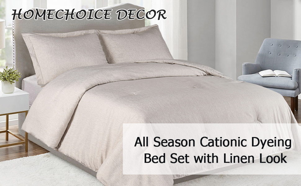 Homechoice Decor 3 PCS Modern Chambray Comforter Set Queen Size, Camel Heathered