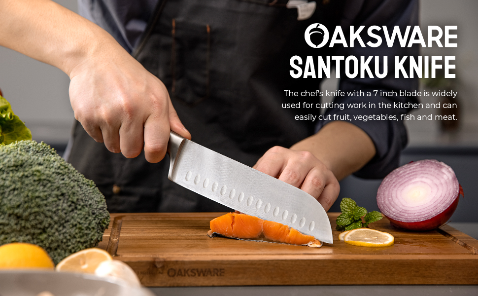 OAKSWARE 7" Santoku Knife, Razor Sharp Kitchen Cutting Chopping Chef Knife