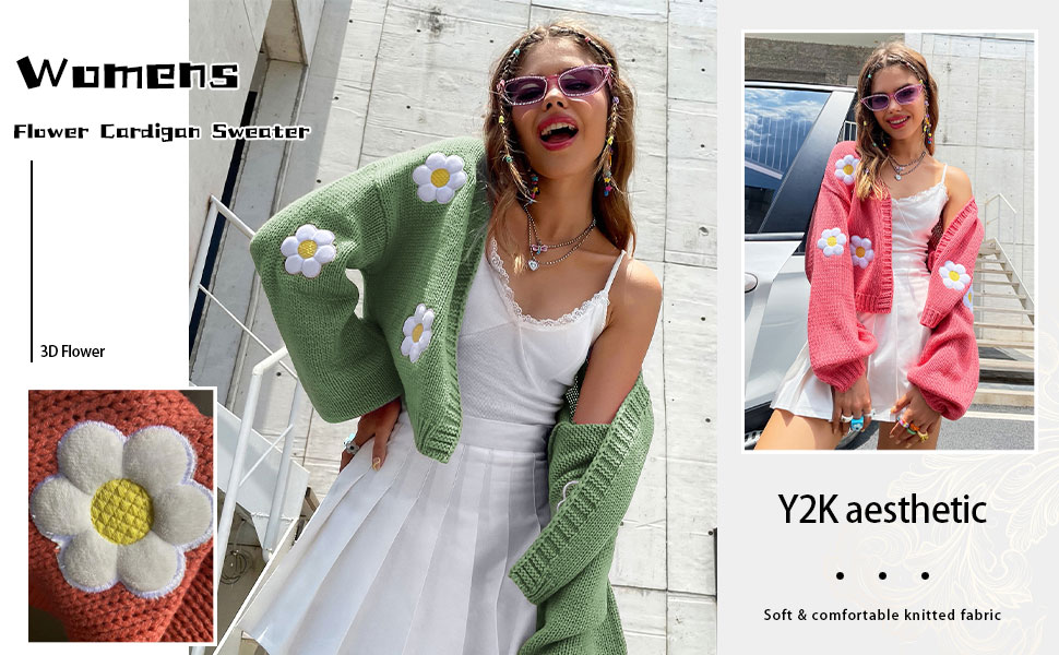 トップス Emerge flower knit shirt cardigan Women's Cropped Cardigan Sweaters Lightweight Cable Knit