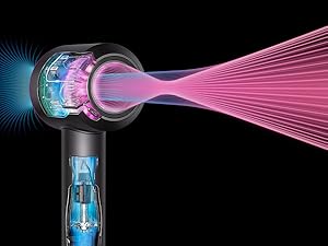 Los gráficos superpuestos muestran el flujo de aire del secador Dyson Supersonic Nural.